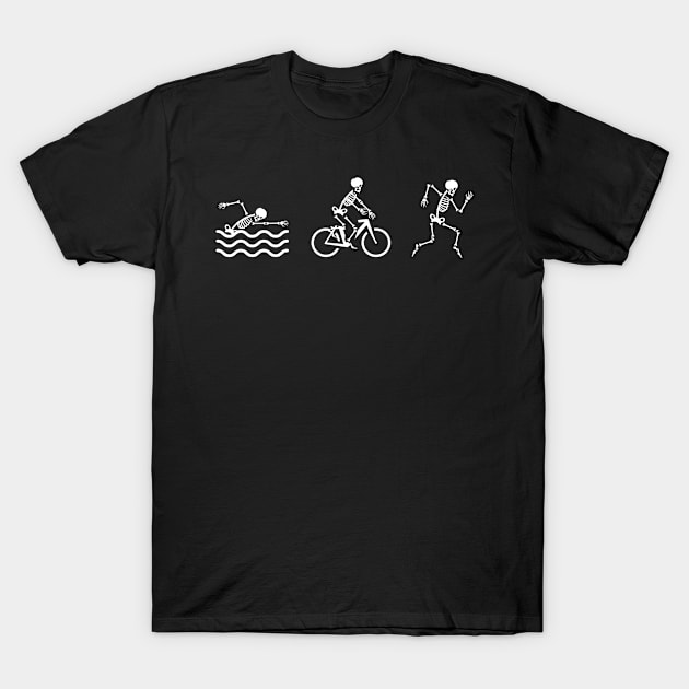 Funny Skeleton Triathlon Triathlete T-Shirt by SzarlottaDesigns